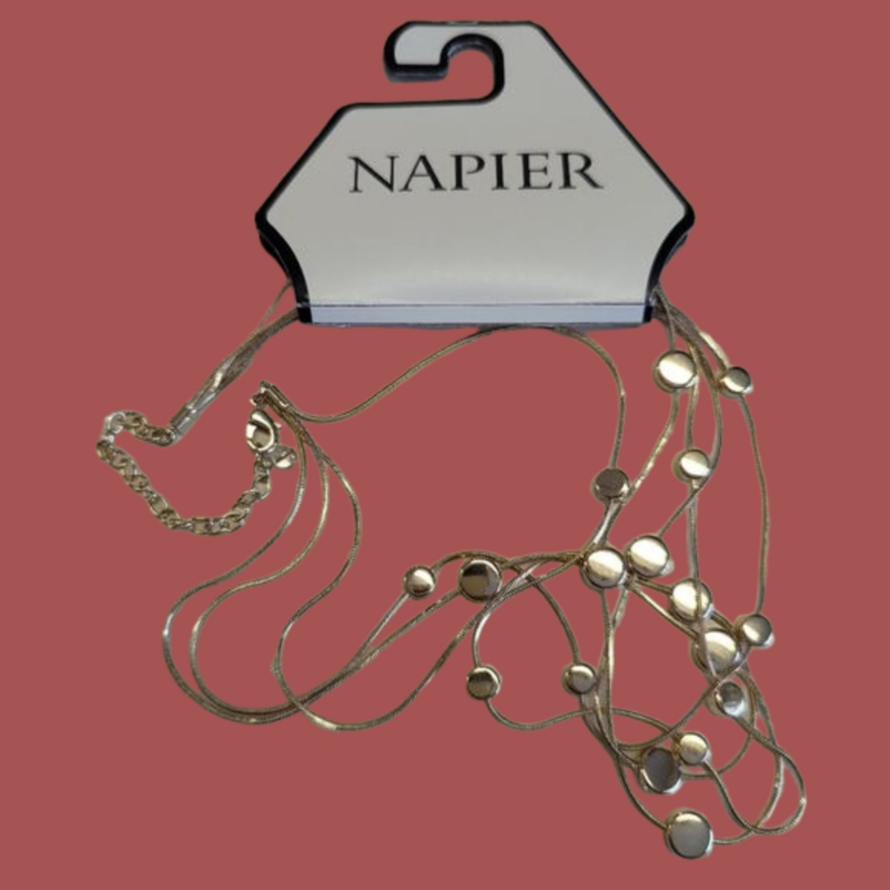 Napier Necklace 3 strand  6", 4" extension Goldtone discs circles, lobster clasp